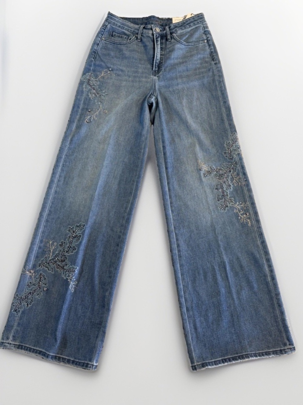 Chico's Womens Size 0R/4 Denim So Slimming Wide Leg Beaded Jeans